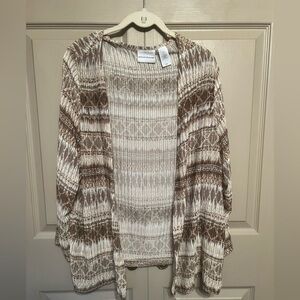 Alfred Dunner Brown and Cream Women's Cardigan